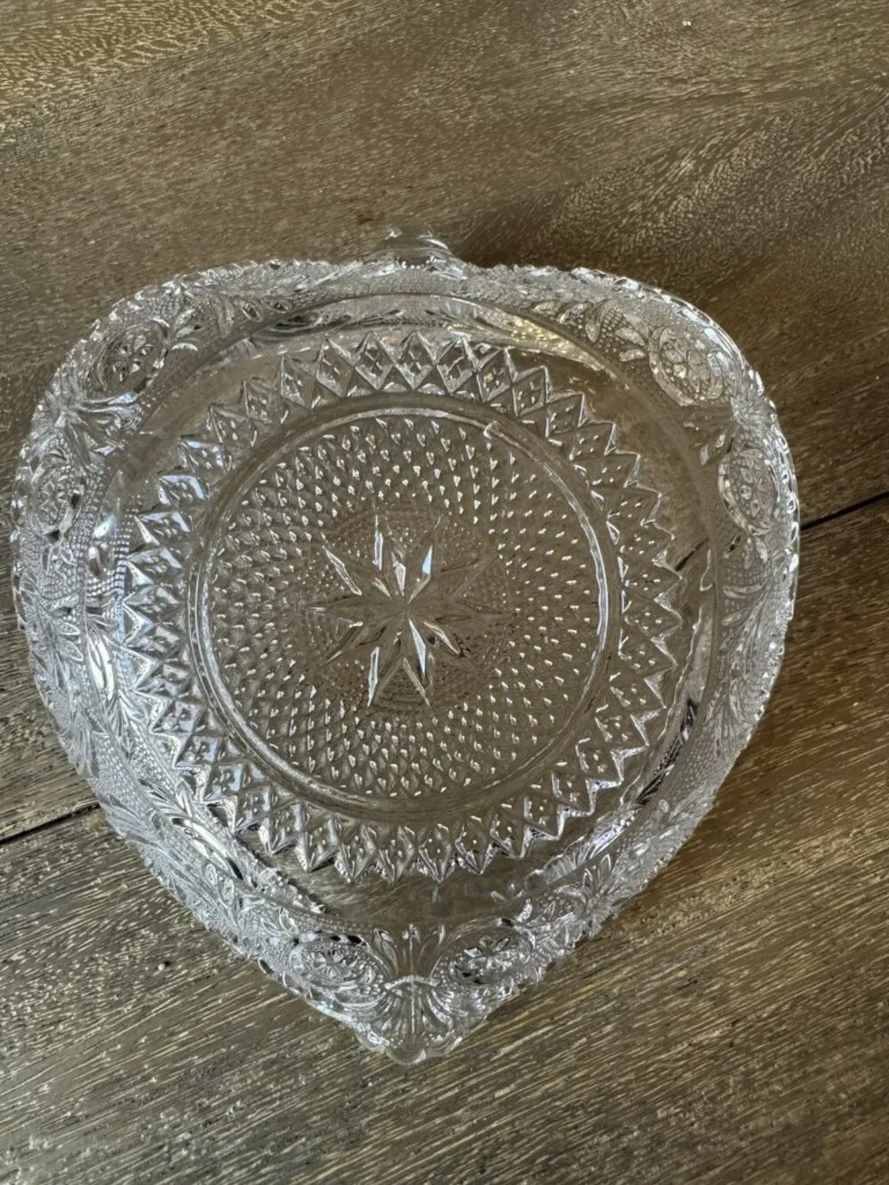 Duncan Miller Glass Sandwich Clear Heart Shaped Vintage 6 3/4